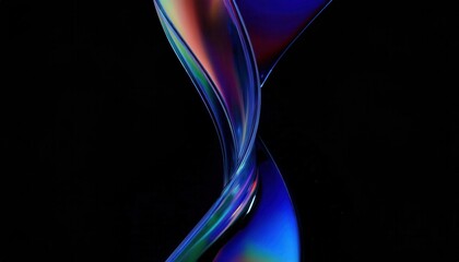 Poster - Mesmerizing Abstract Macro of Iridescent Curved Surface with Vibrant Gradient Hues Against a Black Background for Artistic Inspiration