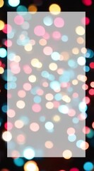 Aufkleber - Vertical mockup empty white  frame for text, colorful festive bokeh background, for holiday promotions, birthday announcements, and sales events with space for customization