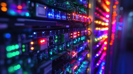 Aufkleber - server racks illuminated by blinking, colorful lights, processing vast amounts of big data while sho