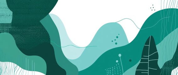 Green leaf border illustration. Green leaf design graphics for spring and background usage. Contemporary illustration style.