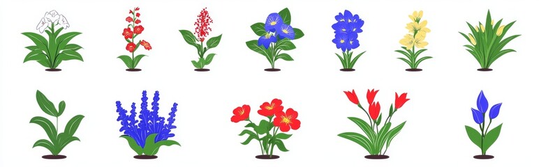 A modern set of floral design elements for flower collection..A contemporary collection of floral design motifs..A modern ensemble of floral design components ideal for a flower collection..A sleek