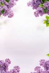 Wall Mural - A beautiful wide-angle soft spring background featuring lilac flowers. This panoramic pastel floral template in pink and purple is perfect for a web banner, greeting card with ample copy space, and