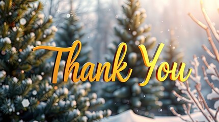 A beautiful thank you banner conveys appreciation during Thank You Day, set against a serene winter backdrop of snow-dusted trees and soft sunlight