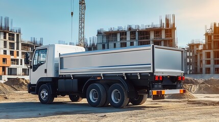 Poster - Industrial Construction Site with Heavy Duty Work Truck and Modern Urban Development : Generative AI