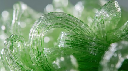 Poster - Fiber optics strands are intertwining, creating a mesmerizing green abstract wave pattern, suggesting technological innovation and connectivity