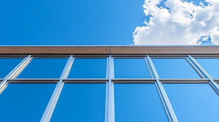 Aufkleber - Modern Building Exterior with Blue Sky Reflections and Brick Detail : Generative AI