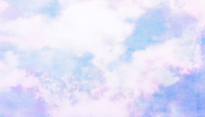Poster - Dreamy Pastel Sky with Soft White Clouds and Subtle Purple and Blue Gradients. Perfect for Calm, Relaxing Backgrounds or Art Concepts