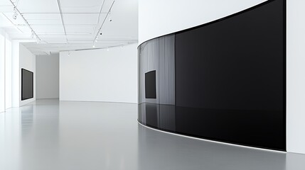 Poster - Modern Minimalist Gallery Space with Sleek Black Curved Wall Interior Architecture Design : Generative AI