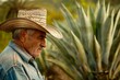 © juliars - Senior farmer wearing cowboy hat standing in agave field