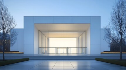 Aufkleber - Modern Building at Dusk with Large Glass Front and Symmetric Design : Generative AI