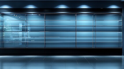 Poster - Advanced Retail Space with Blue Display and Illuminated Shelving Design : Generative AI