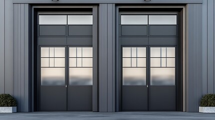 Poster - Contemporary Black Metal Garage Doors on Modern Building : Generative AI