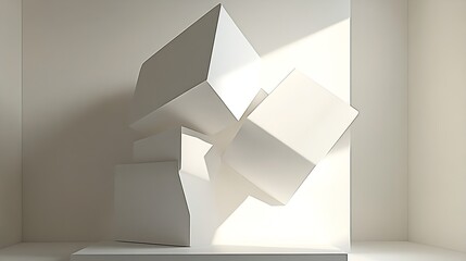 Poster - Geometric Sculpture of Stacked White Cubes with Subtle Shadows : Generative AI