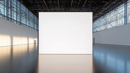 Poster - Spacious Contemporary Art Gallery Interior with Empty White Display Wall : Generative AI
