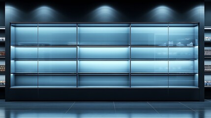 Poster - Futuristic Store Interior Design with Modern Blue Shelving Unit : Generative AI