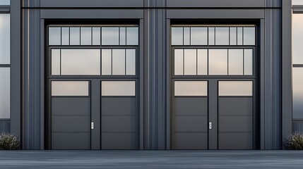 Poster - Symmetrical Modern Garage Doors in Contemporary Urban Setting : Generative AI