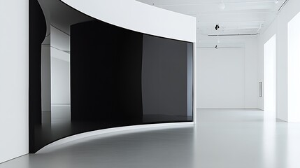Poster - Contemporary Exhibition Space with Curved Black Wall Modern Interior Architectural Design : Generative AI