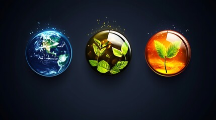 Aufkleber - Representations of Earth Fire and Nature with Elemental Glass Orbs in Dark Setting : Generative AI