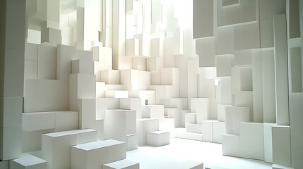 Aufkleber - Futuristic White Geometric Cubes Interior Art Installation Design : Generative AI