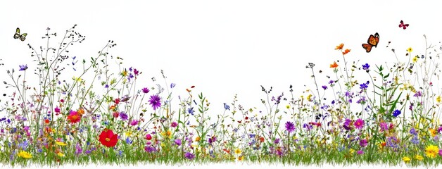 broad horizontal banner filled with a vibrant array of flowers. showcasing a seamless floral motif. 