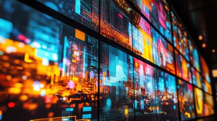 Poster - multiple screens showcasing vibrant infographic interfaces with data, statistics, and key performanc
