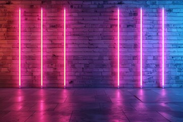 Aufkleber - Vibrant neon lights create a colorful glow on a brick wall in an empty room, perfect for showcasing products or designs