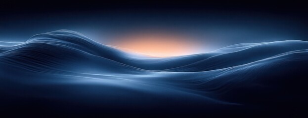 Leinwandbilder - Dark Blue Abstract Waves Illuminated by Ambient Light Smooth Gradient Calm Tranquility Design