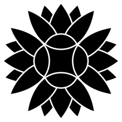 Wall Mural - Geometrical floral mandala with stylized lotus flowers. Ancient Egyptian ethnic design. Black and white silhouette.