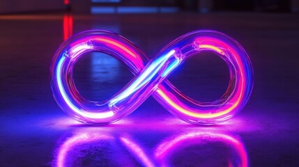 Poster - A luminous infinity symbol glows with bright neon lights, creating a captivating atmosphere in a darkened setting