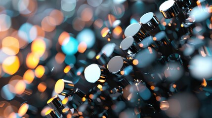 Poster - Colorful metallic discs create intricate patterns and reflections, showcasing a blend of shapes and hues in a vibrant composition