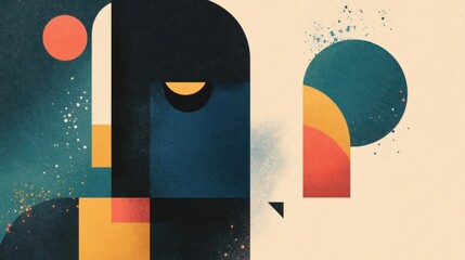 Poster - This artwork features dynamic abstract geometric shapes in blue, orange, and green, arranged to form a captivating composition with smooth edges