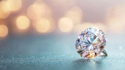 Poster - A brilliantly cut diamond sits gracefully on a textured surface, capturing light reflections that enhance its sparkle and beauty