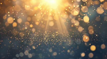 Poster - Bright golden starburst radiates light amidst sparkling particles, enhancing the ethereal beauty of the dark background