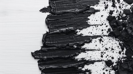 Poster - Black paint strokes create a dynamic contrast against a white background, illustrating artistic creativity and texture in modern art
