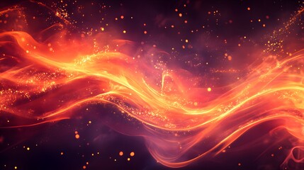 Poster - Abstract fiery waves with glowing particles and smoke