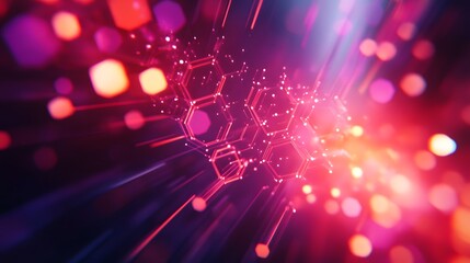 Poster - Abstract Hexagonal Network Glowing Pink Light Beams
