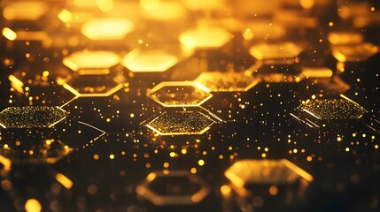 Poster - Golden Hexagonal Pattern with Sparkling Dust