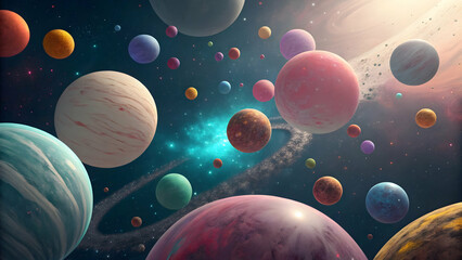 Wall Mural - Colorful Celestial Bodies and Galaxies in Outer Space Environment