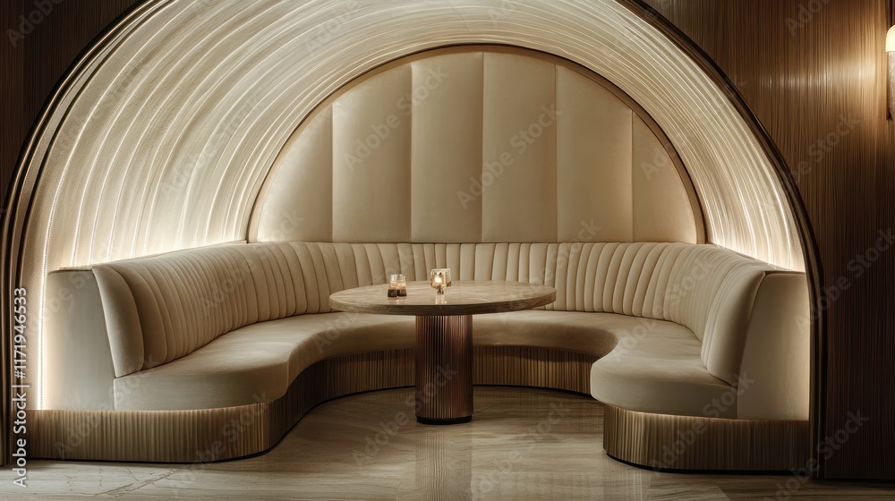Intimate Booth Luxurious curved booth, intimate setting, hotel lounge, background ...
