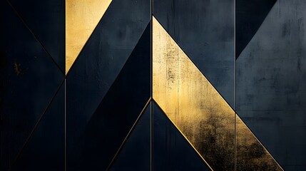 Poster - Abstract Gold And Dark Blue Geometric Wall Design