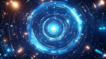Poster - Futuristic Portal of Blue Light and Geometric Patterns