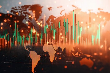 Aufkleber - Global Market Trends Visualization with World Map Background and Colorful Graphs