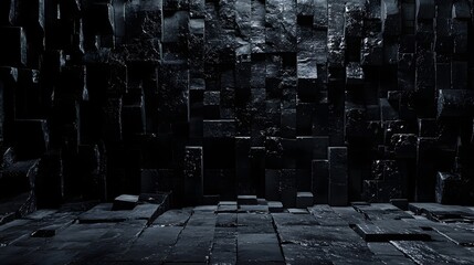 Poster - Dark Abstract Stone Block Wall Background