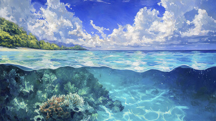 Sticker - peaceful marine landscape showcasing vivid coral reefs and clear water