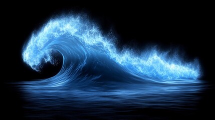 Wall Mural - blue fire wave crashing on dark background.