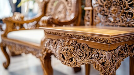 Wall Mural - Intricate Wooden Furniture With Detailed Carving