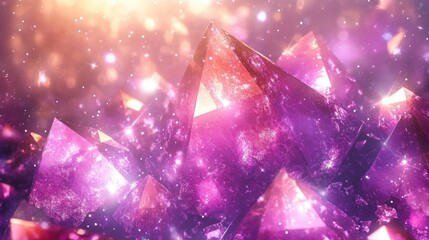 Fototapete - Sparkling Abstract Pink Background with Crystals and Geometric Shapes