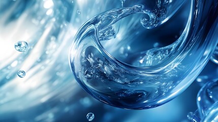 Poster - Abstract swirling water, bubbles, blue hues