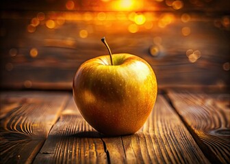 Wall Mural - Golden hour illuminates a rustic still life: ripe apples on a wooden table, capturing autumn's harvest bounty.