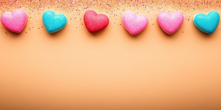 Cute hearts and glittery in pastel balckground.